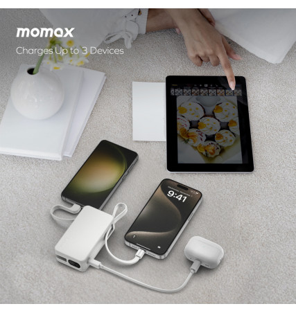 Momax 1-Power Vital+ 10000mAH Battery Pack with Dual Built in USB-C Cable