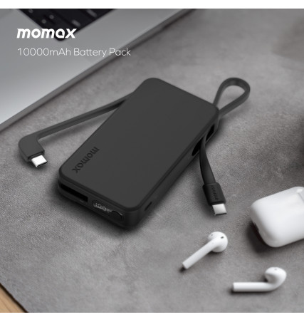 Momax 1-Power Vital+ 10000mAH Battery Pack with Dual Built in USB-C Cable