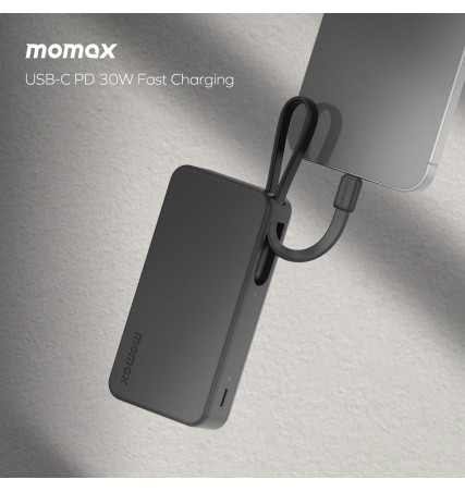 Momax 1-Power Vital+ 10000mAH Battery Pack with Dual Built in USB-C Cable